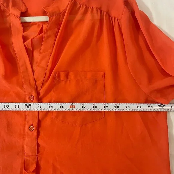 Gold Drama. Women's orange transparent blouse with three-quarter sleeves.Size1X. - Picture 5 of 8